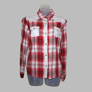 Adiktd red plaid western shirt